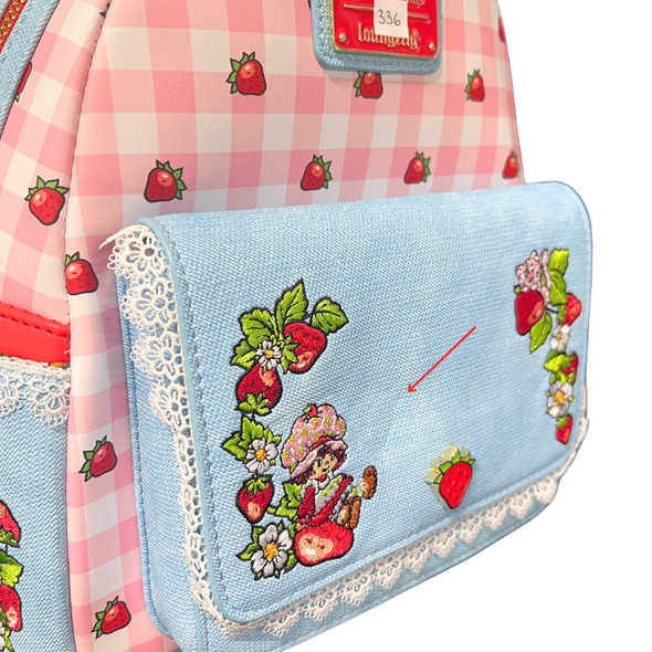 Loungefly Strawberry Shortcake Denim Gingham Mini Backpack DEFEECTIVE #336