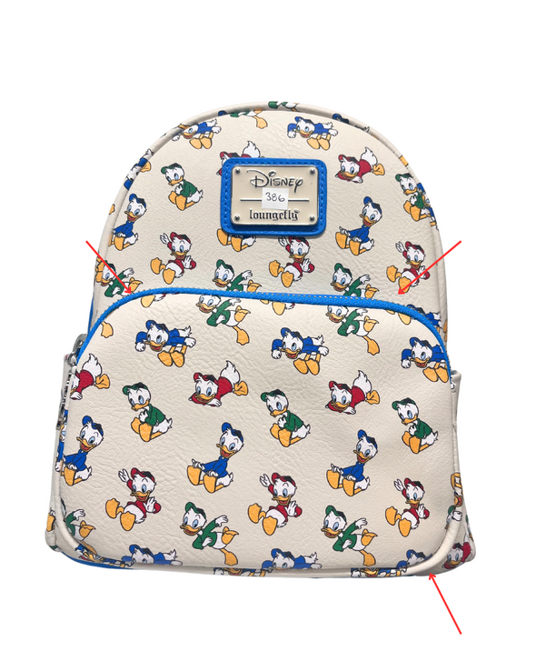 Modern Pinup Exclusive Loungefly Disney Huey Dewey and Louie AOP Mini Backpack DEFECTIVE #386