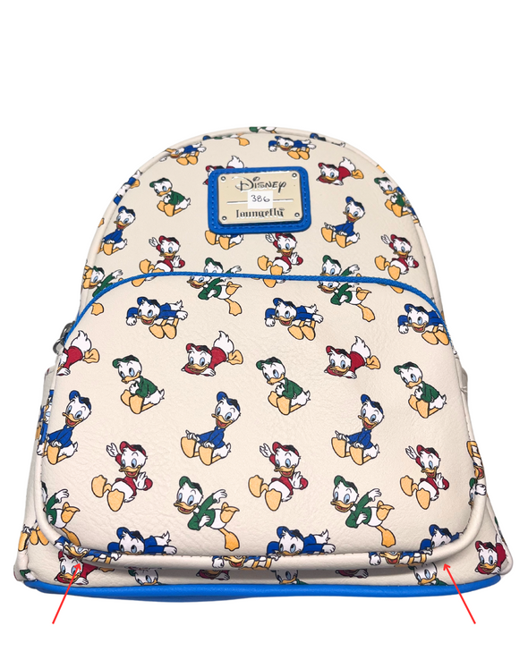 Modern Pinup Exclusive Loungefly Disney Huey Dewey and Louie AOP Mini Backpack DEFECTIVE #386