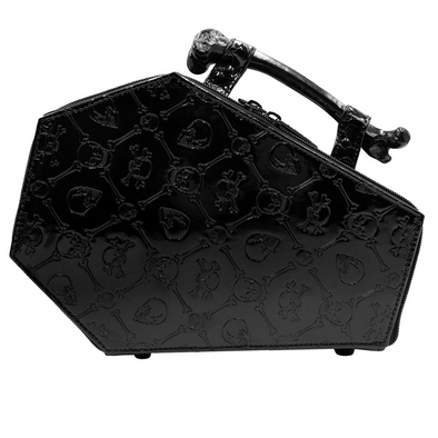 Kreepsville Embossed Patent Skull Crossbones Coffin Purse Bag