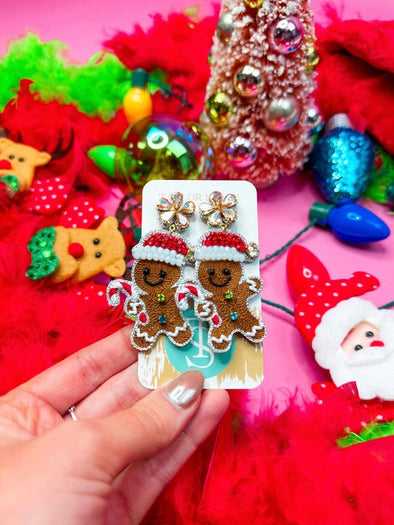 Taylor Shaye Beaded Gingerbread Man Drop Earrings