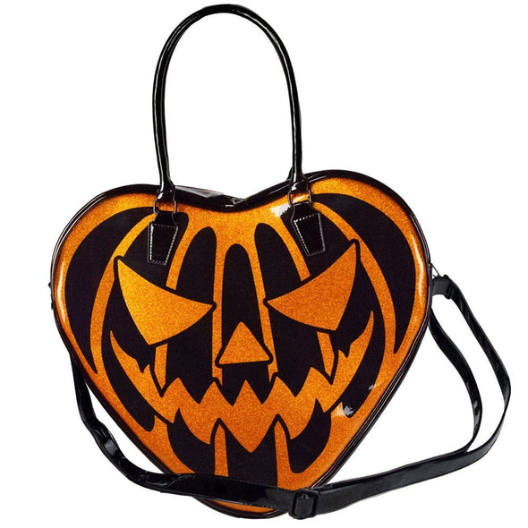 Kreepsville Pumpkin Glitter Heart Bag