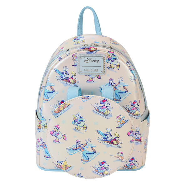 Loungefly Disney Mickey And Friends Winter Wonderland AOP Mini Backpack With Ears