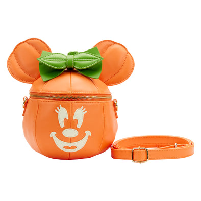 Loungefly Disney Glow Face Pumpkin Minnie Figural Crossbody Bag